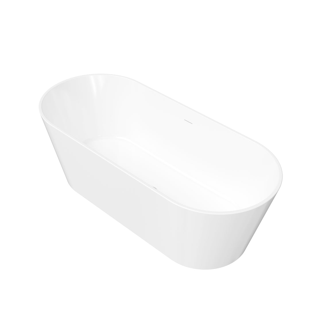 67" Freestanding Glossy White Acrylic Bathtub with Chrome Drain and Overflow