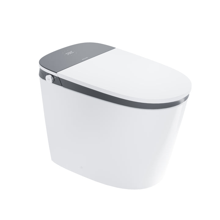 Elongated Smart Bidet Toilet in White with Built-in Tank, Foot Sensor Function, Auto Flush,LED Display