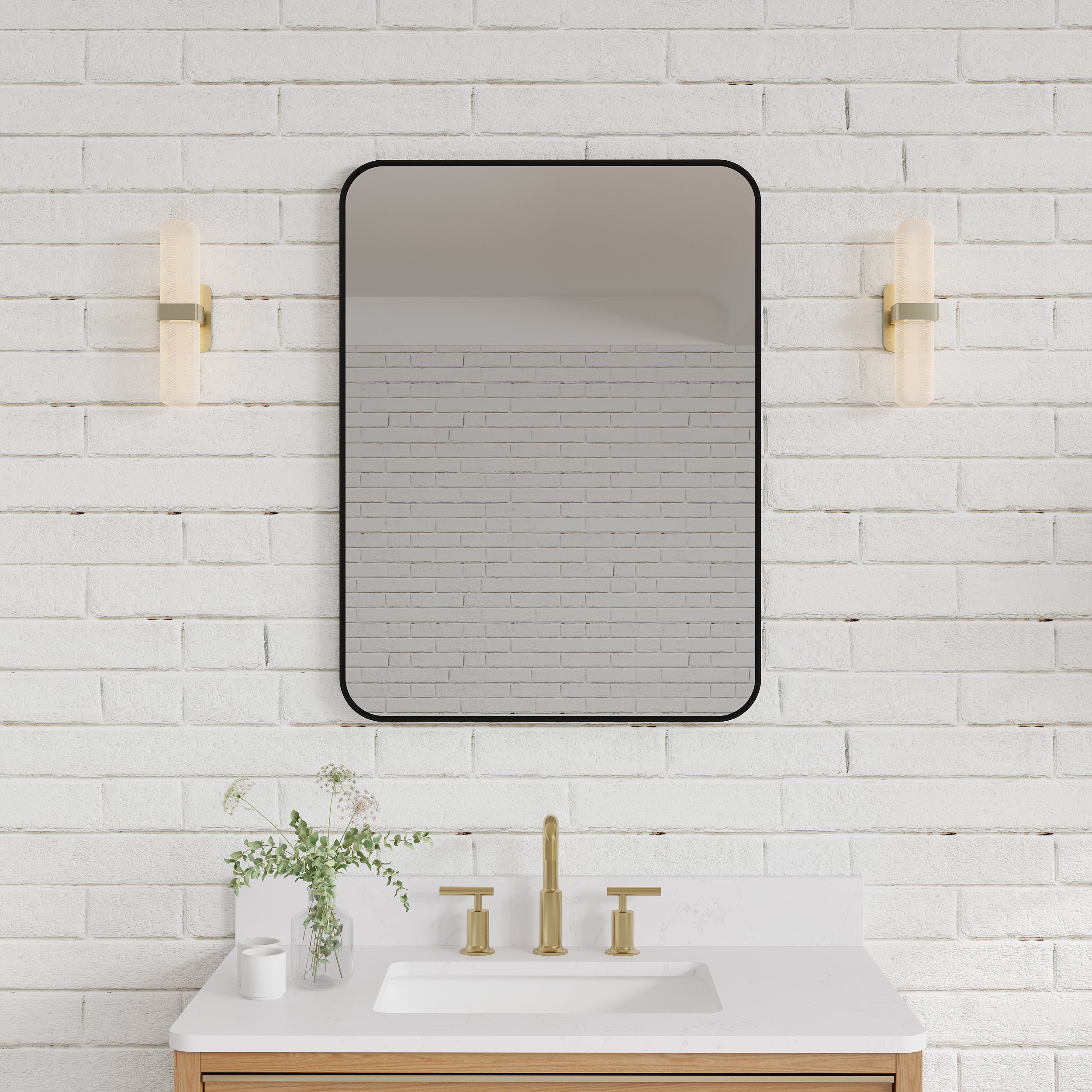 24-in W x 32-in H Black Rectangular Framed Bathroom Vanity Mirror