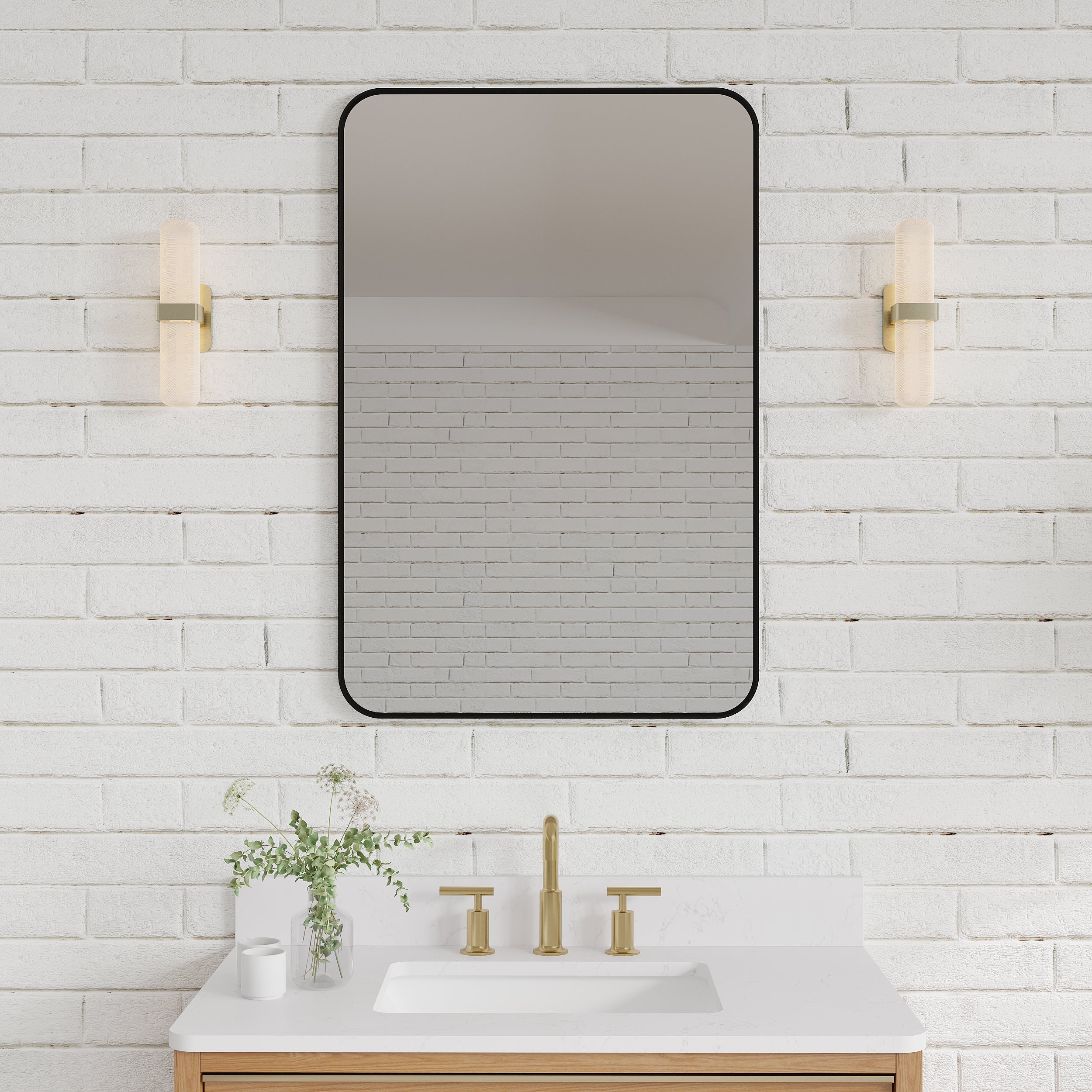 24-in W x 36-in H Black Rectangular Framed Bathroom Vanity Mirror