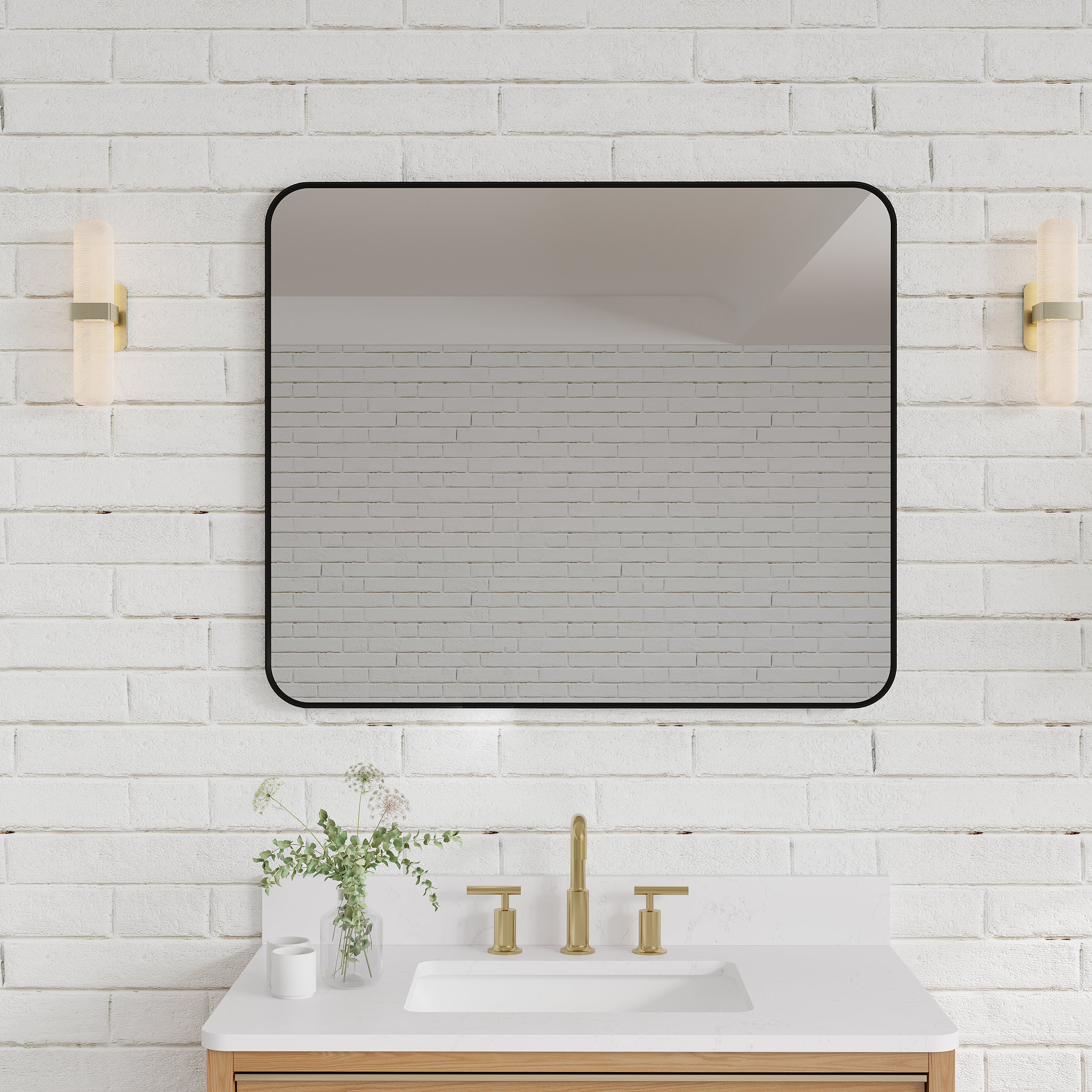 30-in W x 36-in H Black Rectangular Framed Bathroom Vanity Mirror