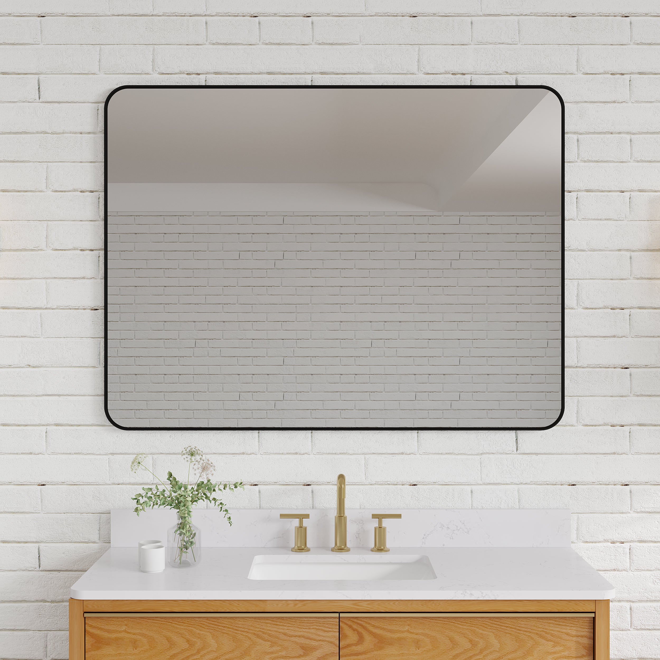 48-in W x 36-in H Black Rectangular Framed Bathroom Vanity Mirror