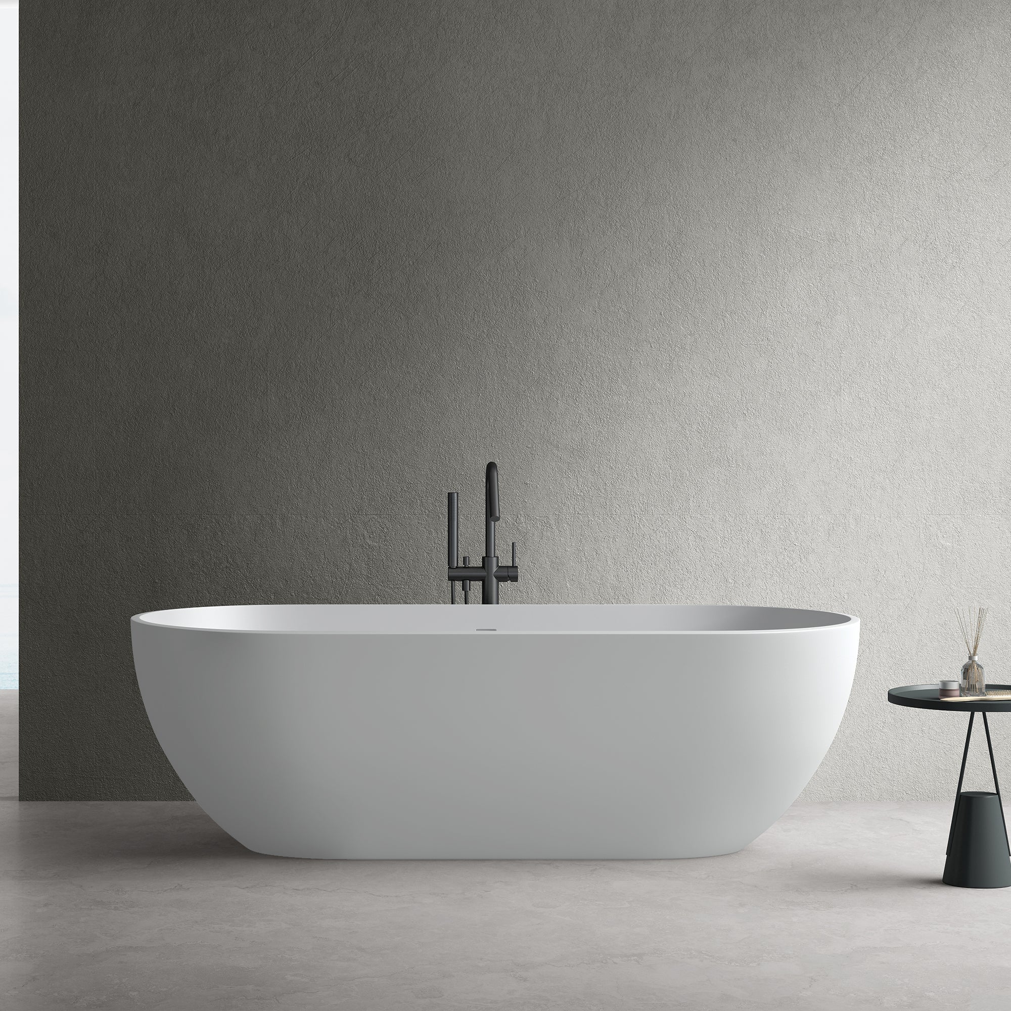 59" Solid Surface Stone Resin Stand Alone Freestanding Soaking Bathtub