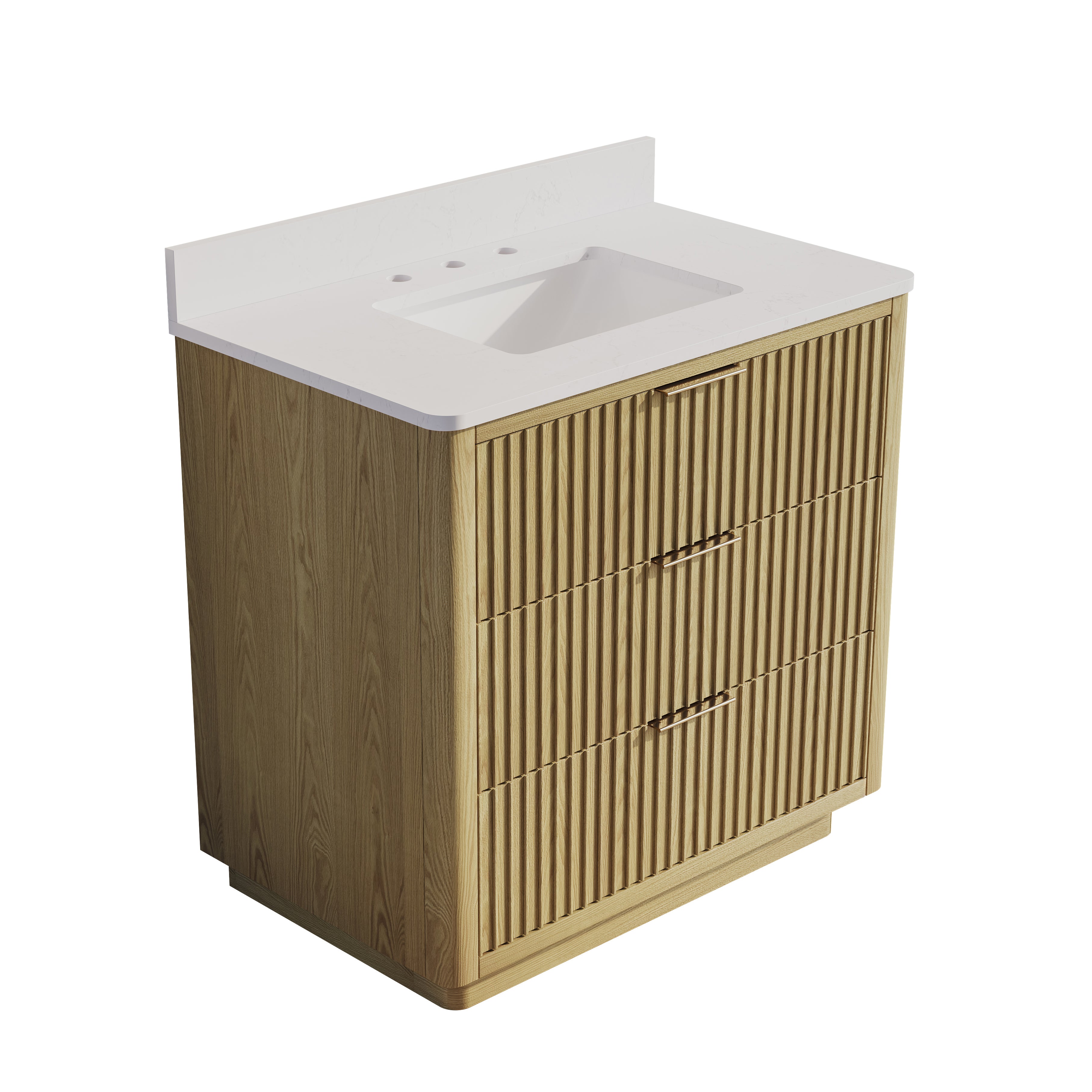 36 in. Oak Freestanding Solid Wood Bathroom Vanity with White Quartz Countertop