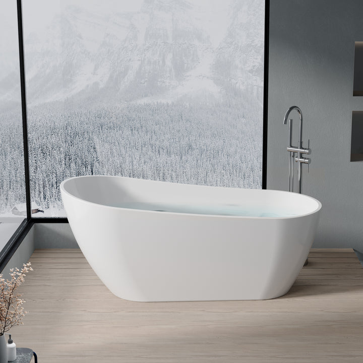 67" Freestanding Glossy White Acrylic Bathtub with Slotted Overflow