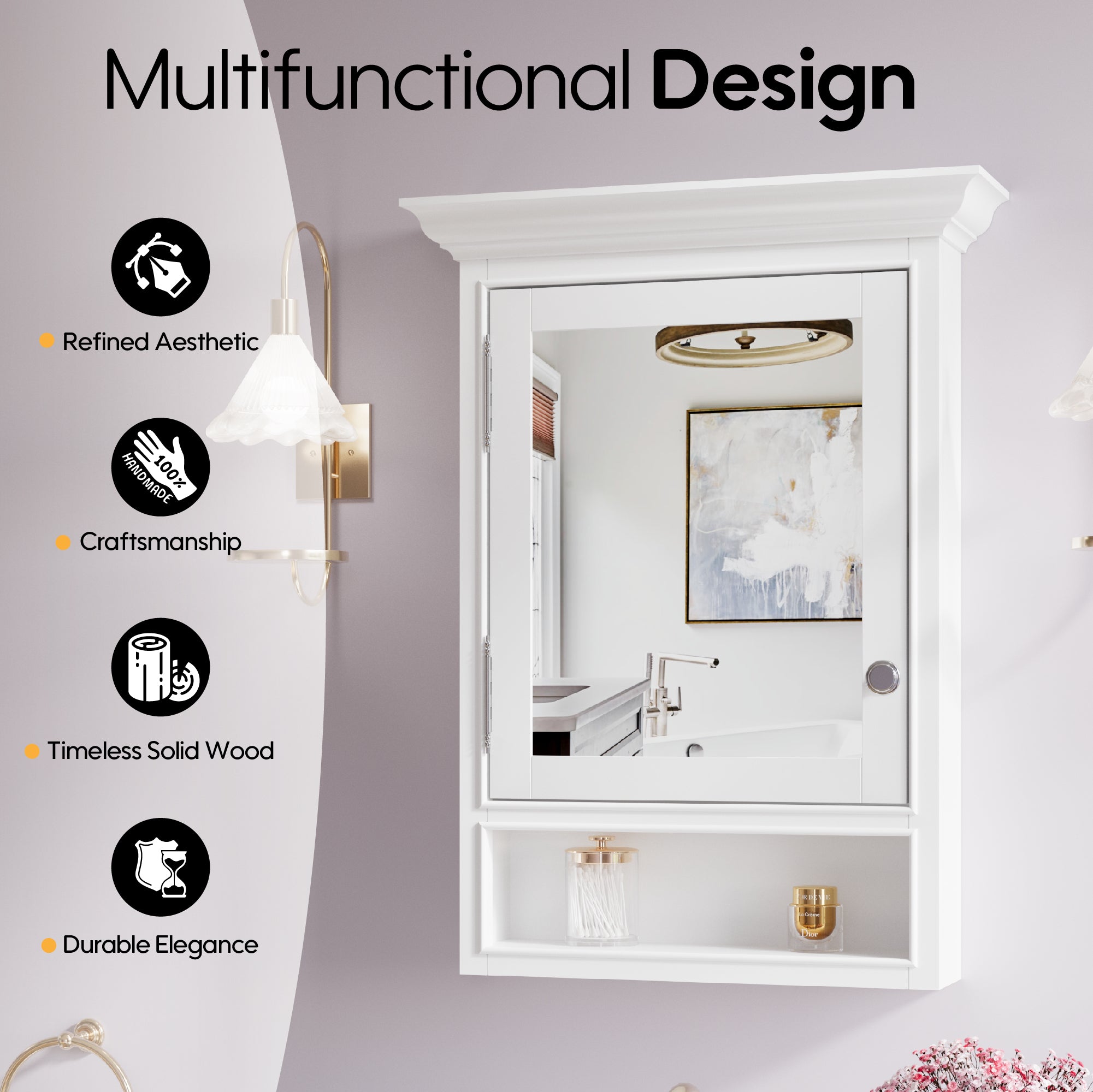 24-In W x 32-In H Surface-Mount Wood Medicine Cabinet with Mirror for Bathroom