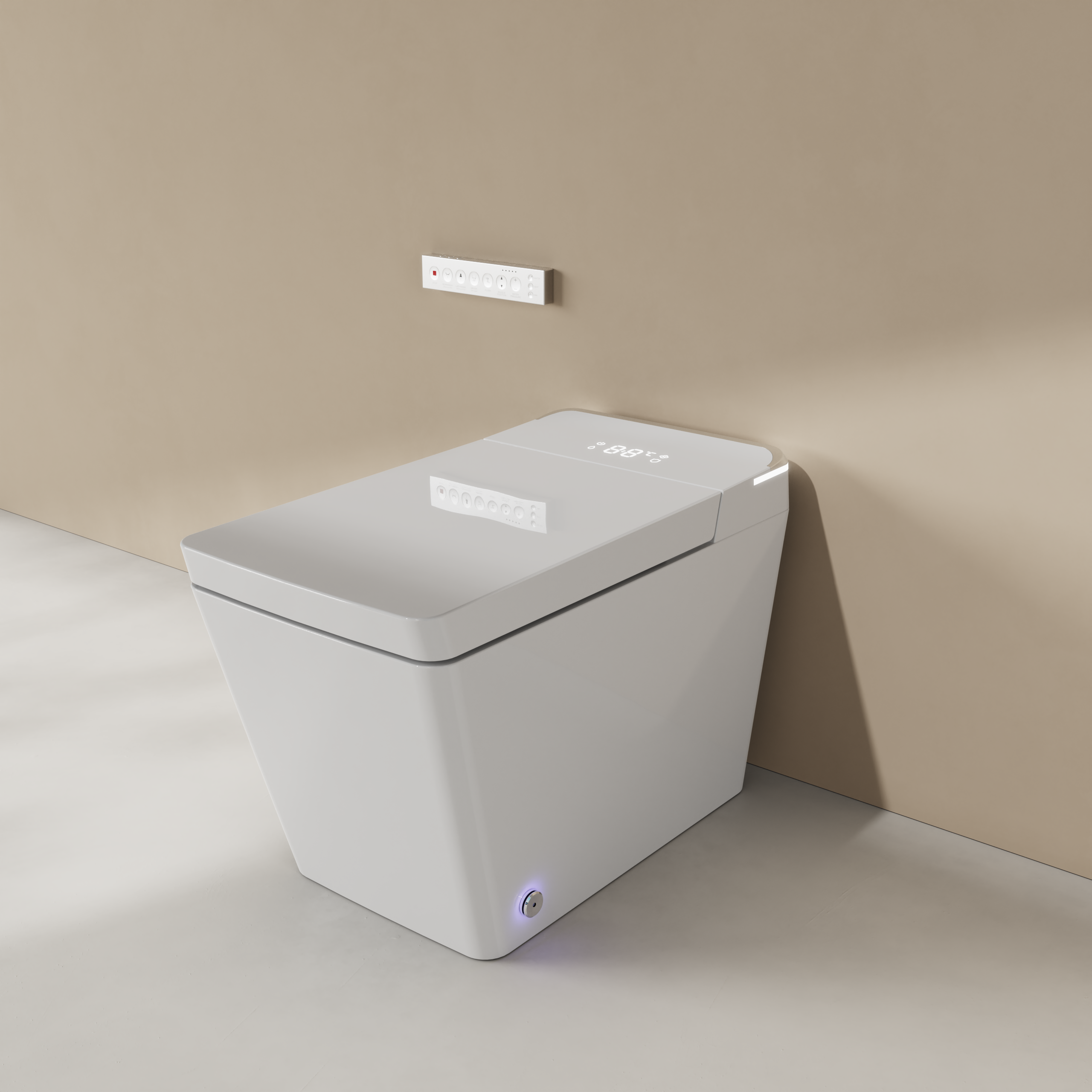 Rectangular Smart Toilet Bidet, Auto Open/Flushing, Remote, Round Seat in White