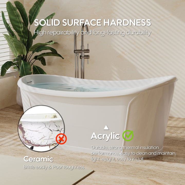 66" White Acrylic Freestanding Bathtub with Integrated Slotted Overflow