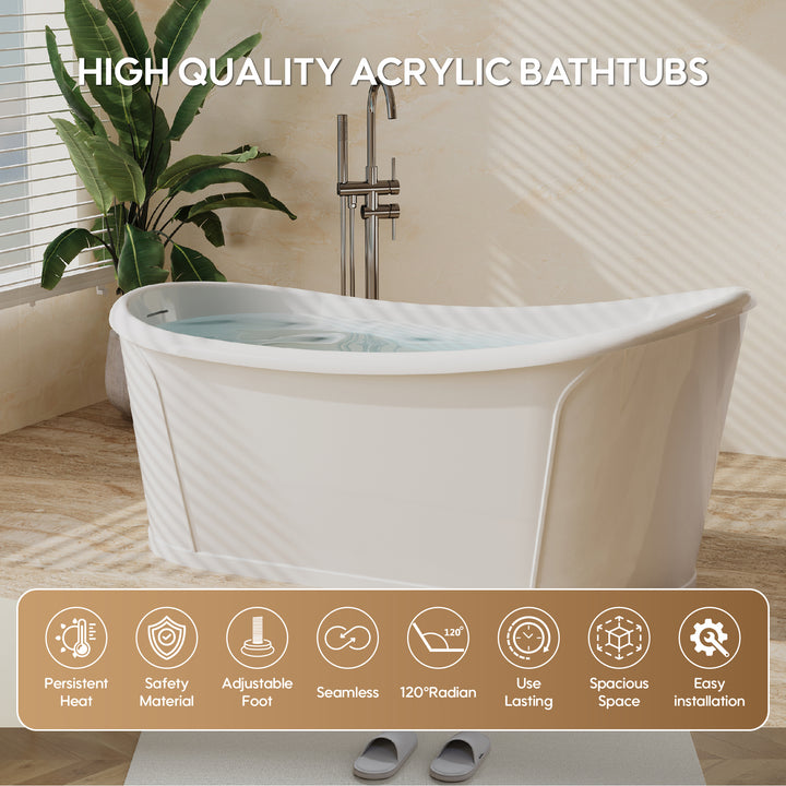 66" White Acrylic Freestanding Bathtub with Integrated Slotted Overflow