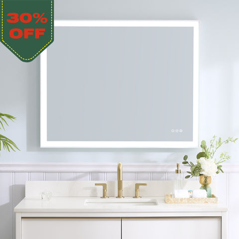 40 in. W x 32 in. H Rectangular Aluminum Framed LED Wall Mount Anti-Fog Modern Decorative Bathroom Vanity Mirror in White