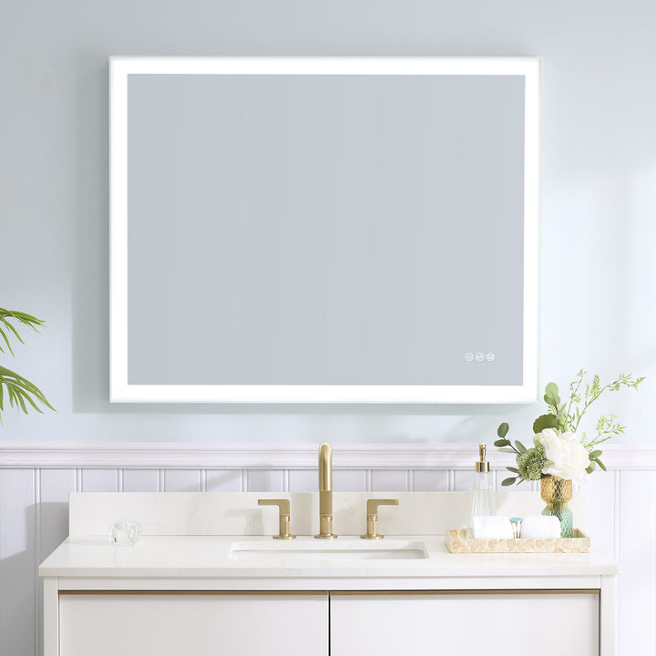 40 in. W x 32 in. H Rectangular Aluminum Framed LED Wall Mount Anti-Fog Modern Decorative Bathroom Vanity Mirror in White