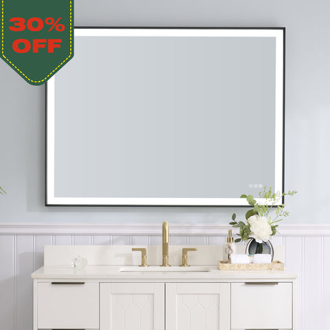 48 in. W x 36 in. H Rectangular Aluminum Framed LED Wall Mount Anti-Fog Modern Decorative Bathroom Vanity Mirror in Matte Black