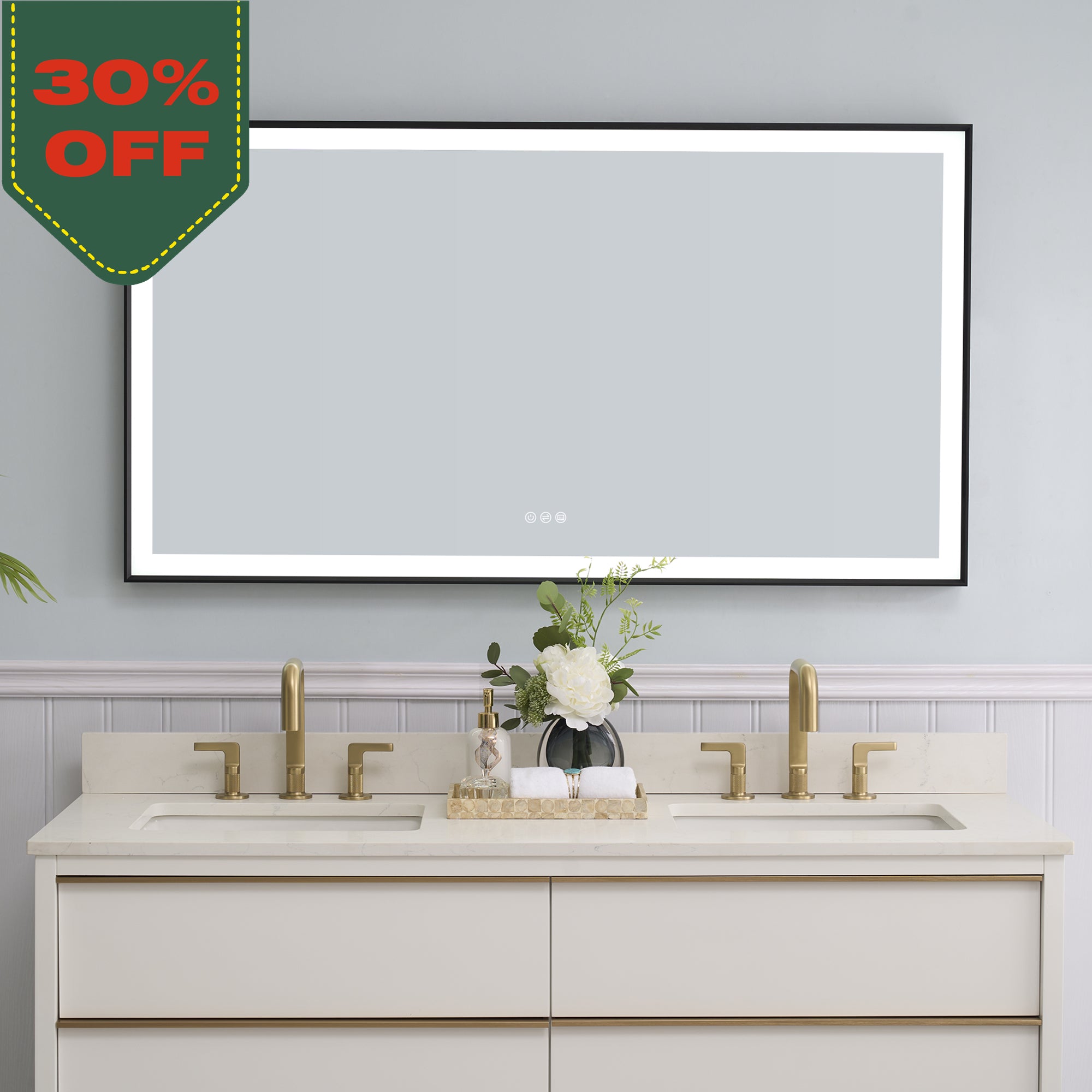 55 in. W x 30 in. H Rectangular Aluminum Framed LED Wall Mount Anti-Fog Modern Decorative Bathroom Vanity Mirror in Matte Black