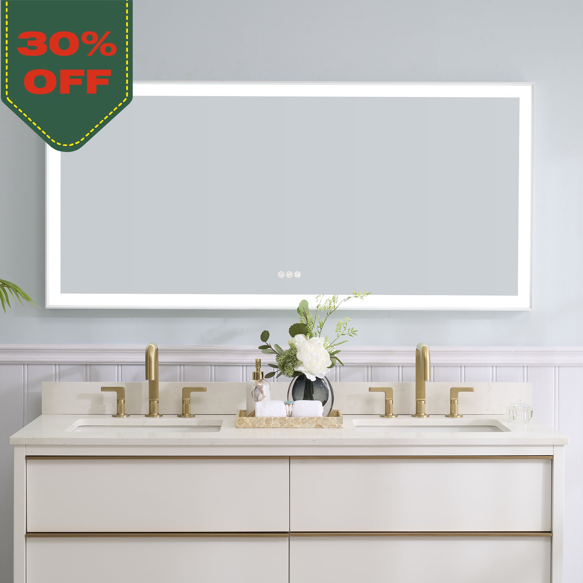 60 in. W x 28 in. H Rectangular Aluminum Framed LED Wall Mount Anti-Fog Modern Decorative Bathroom Vanity Mirror in White