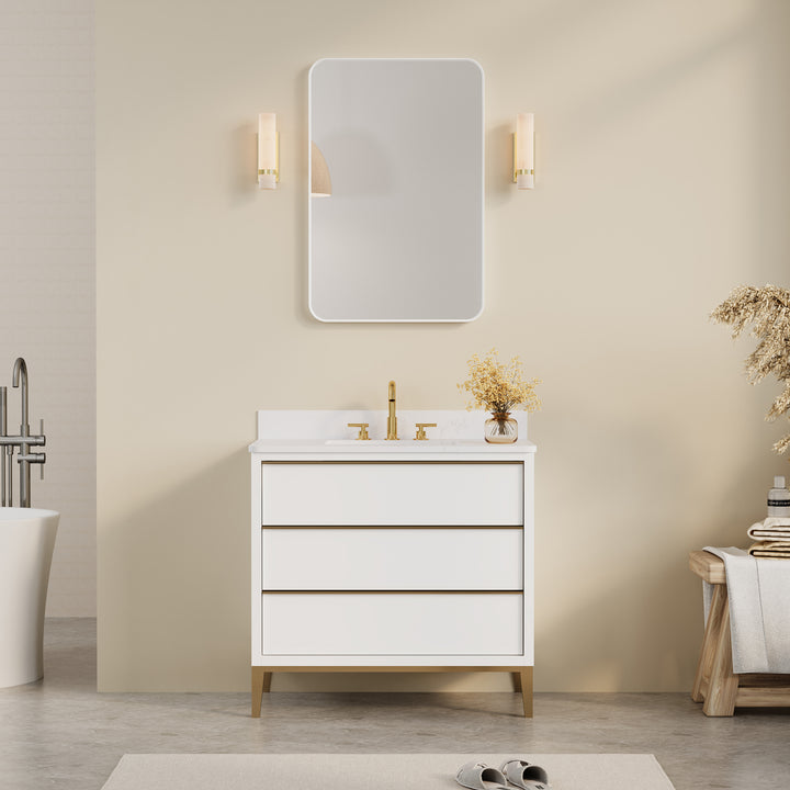 24-in W x 36-in H White Rectangular Framed Bathroom Vanity Mirror