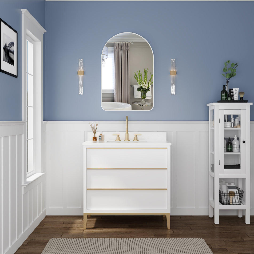 24 in. W x 36 in. H Arched Aluminum Framed Wall Bathroom Vanity Mirror in White