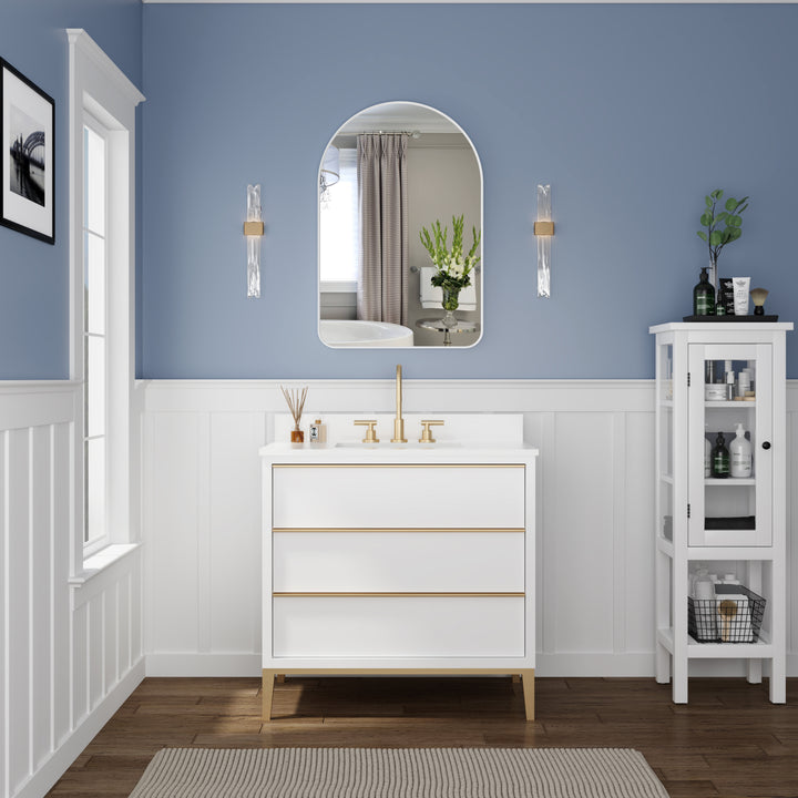 24 in. W x 36 in. H Arched Aluminum Framed Wall Bathroom Vanity Mirror in White