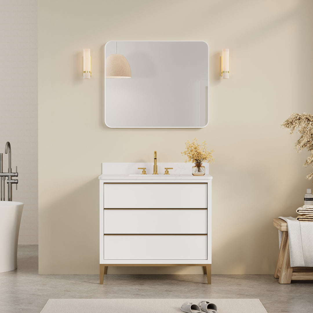 30-in W x 36-in H White Rectangular Framed Bathroom Vanity Mirror