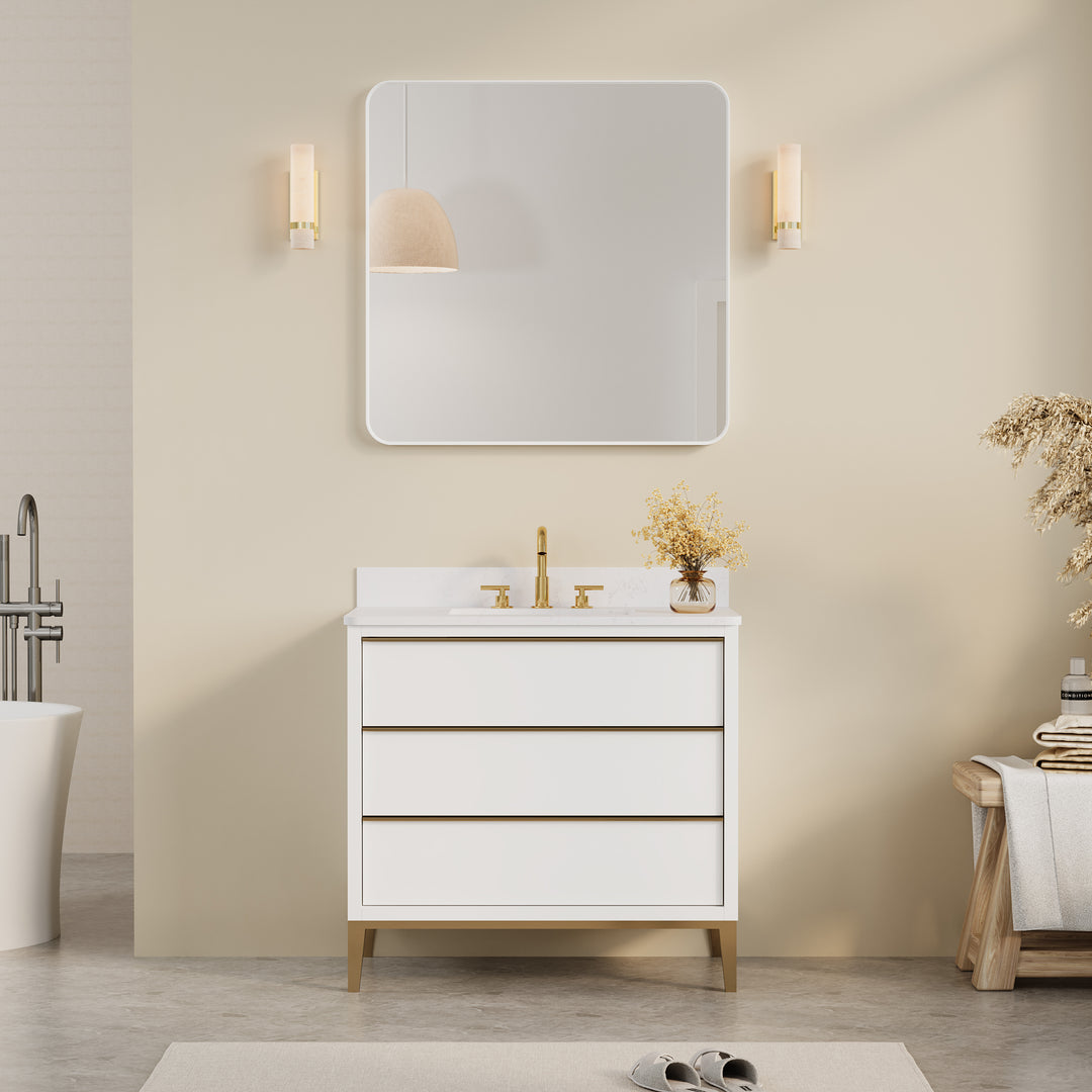 36-in W x 36-in H White Rectangular Framed Bathroom Vanity Mirror