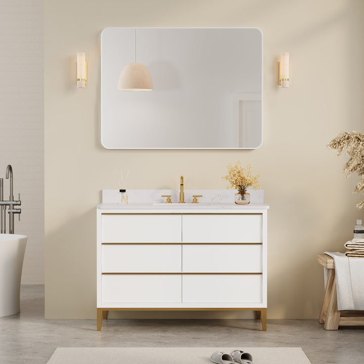 48-in W x 36-in H White Rectangular Framed Bathroom Vanity Mirror