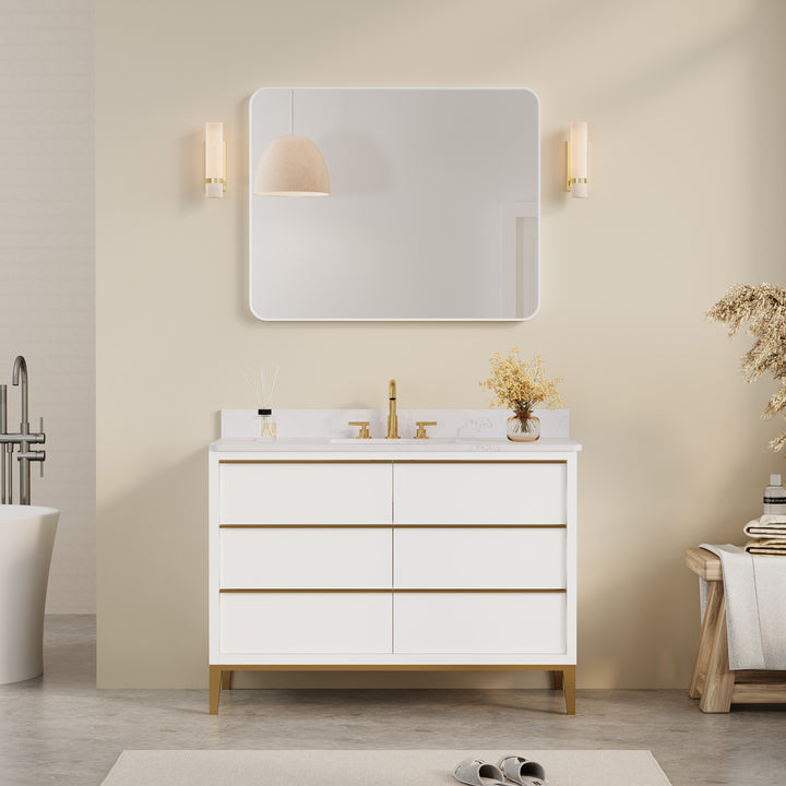 40-in W x 32-in H White Rectangular Framed Bathroom Vanity Mirror