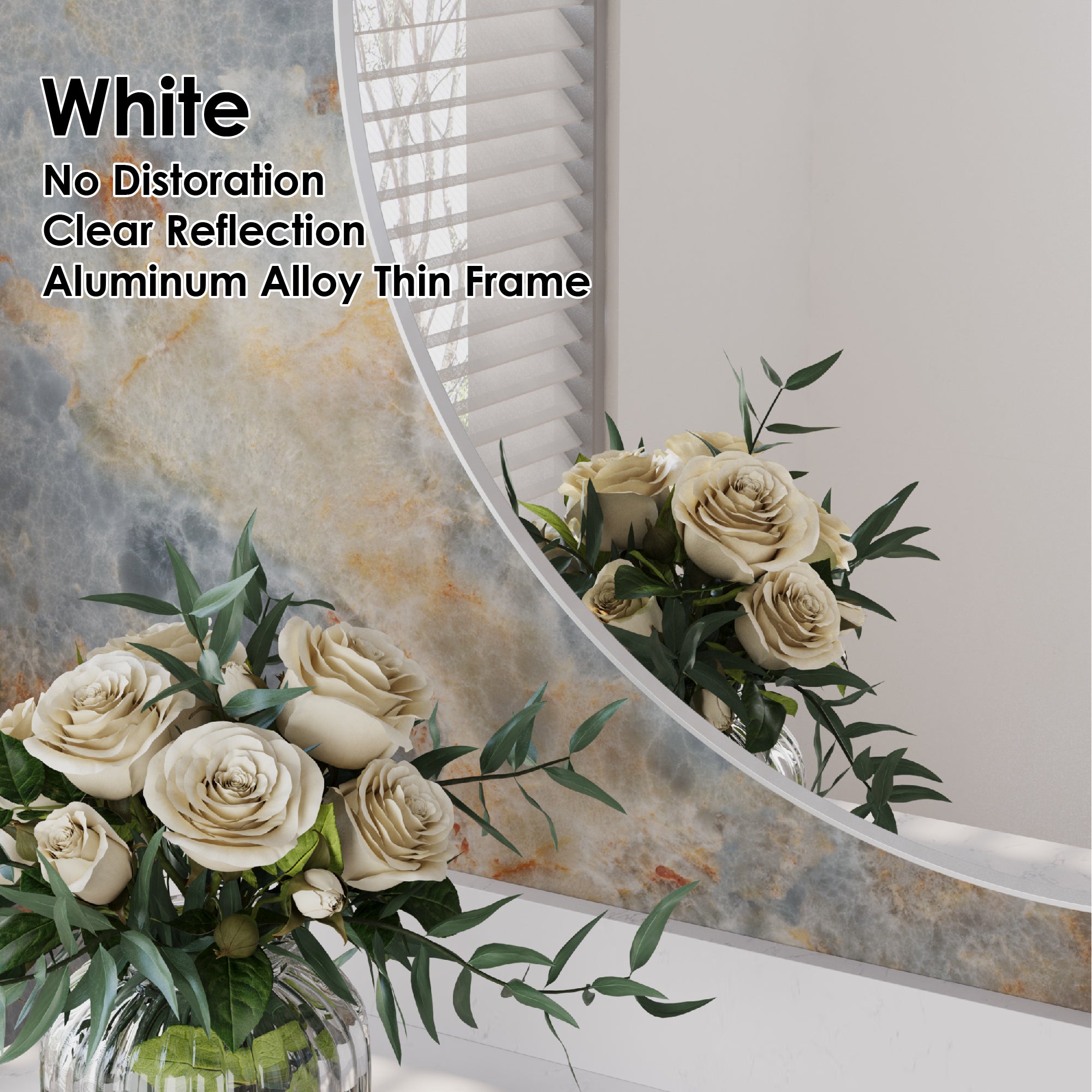 28 in. W x 28 in. H White Modern Bathroom Mirror Round Framed Aluminum Wall Mirror