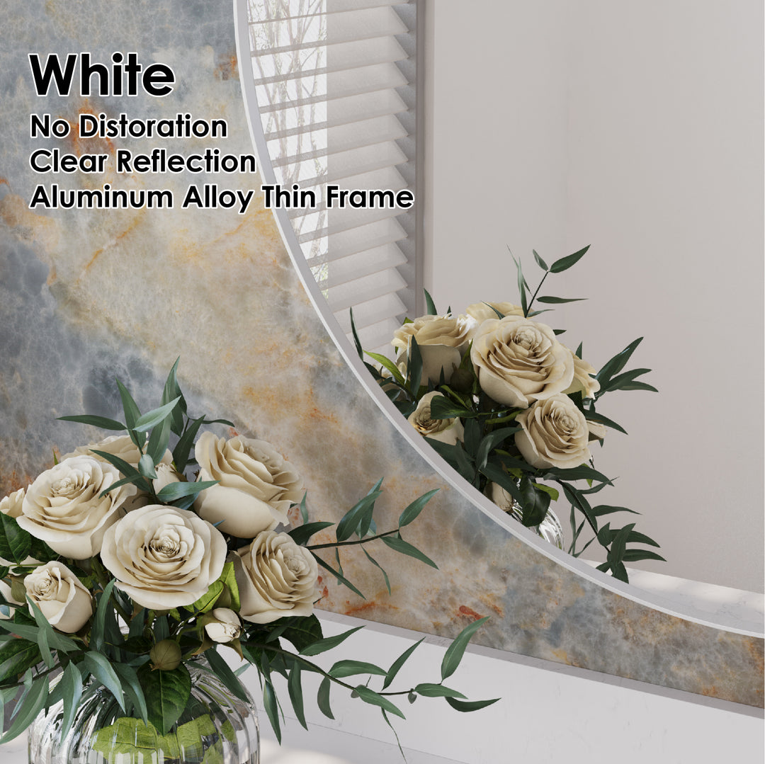 24 in. W x 24 in. H White Modern Bathroom Mirror Round Framed Aluminum Wall Mirror