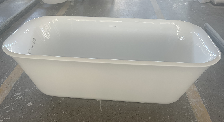 67" Freestanding Glossy White Acrylic Bathtub with Chrome Overflow