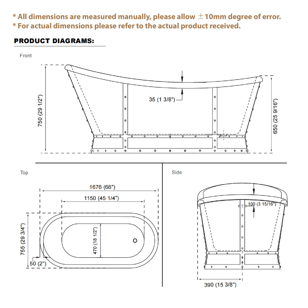 66" Freestanding Glossy White Acrylic Bathtub with Slotted Overflow and Drain