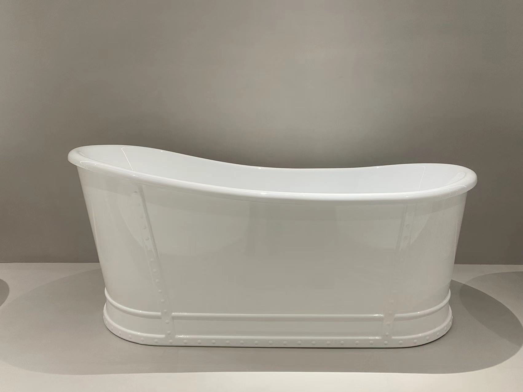 66" Freestanding Glossy White Acrylic Bathtub with Slotted Overflow and Drain