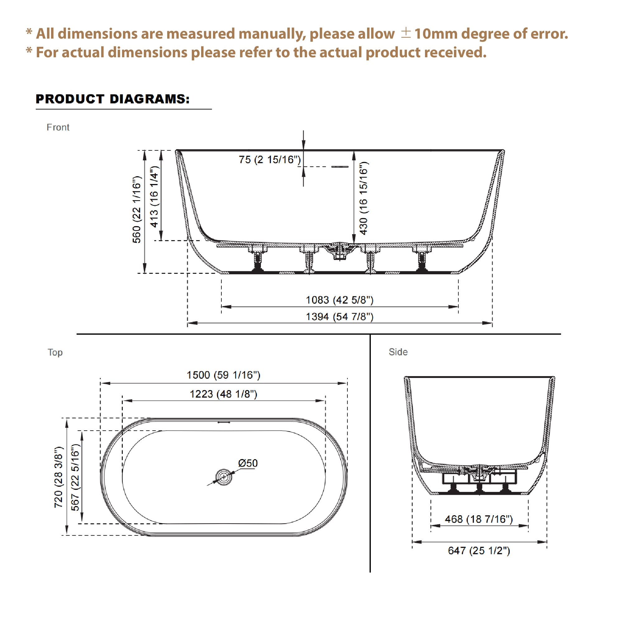 60" Freestanding Glossy White Acrylic Bathtub with Slotted Overflow