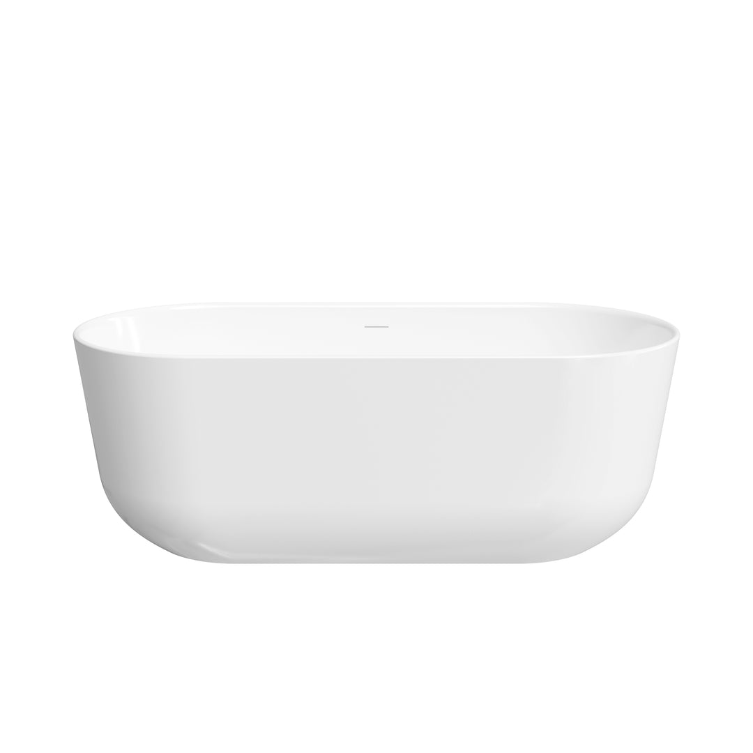 67" Freestanding Glossy White Acrylic Bathtub with Integrated Overflow