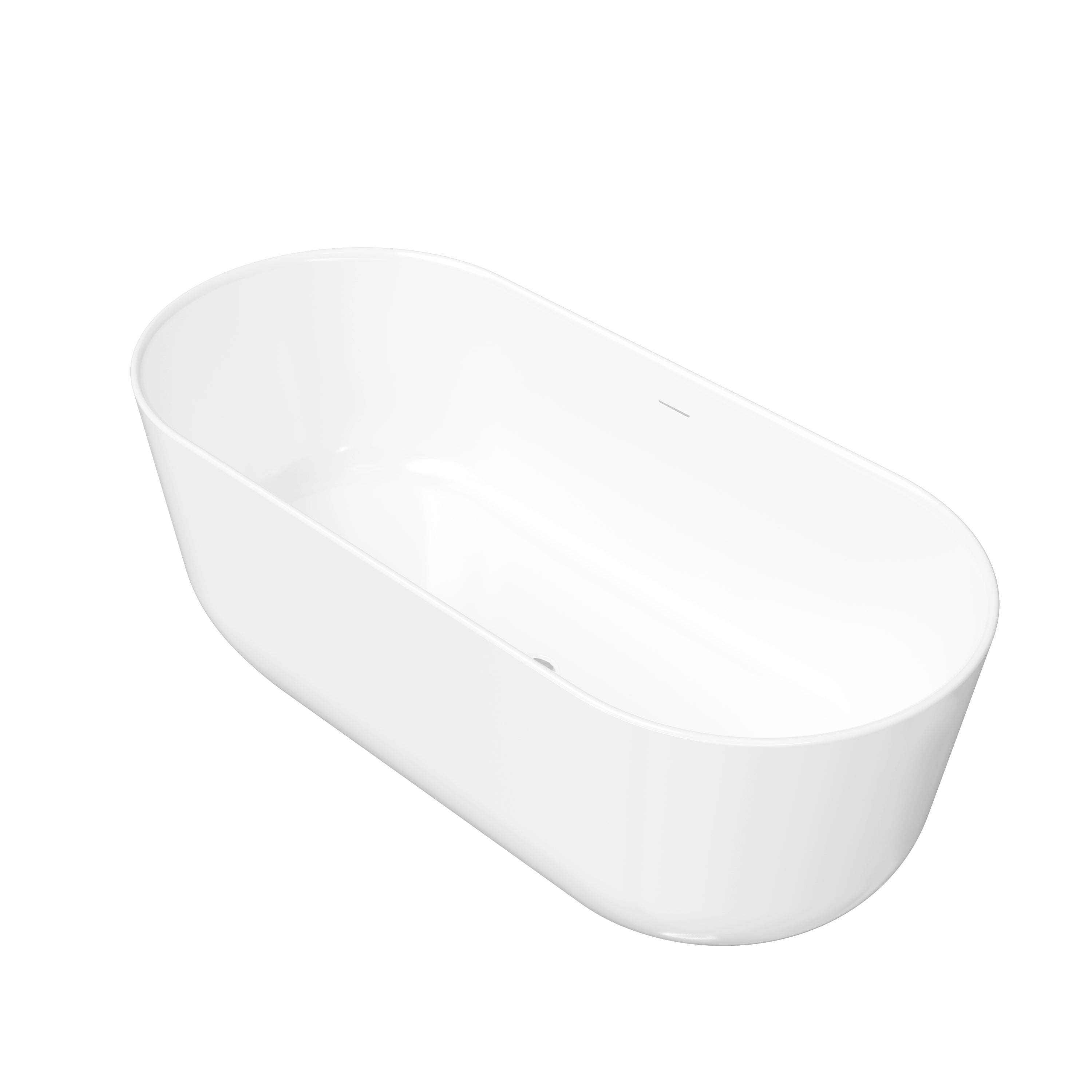 67" Freestanding Glossy White Acrylic Bathtub with Integrated Overflow