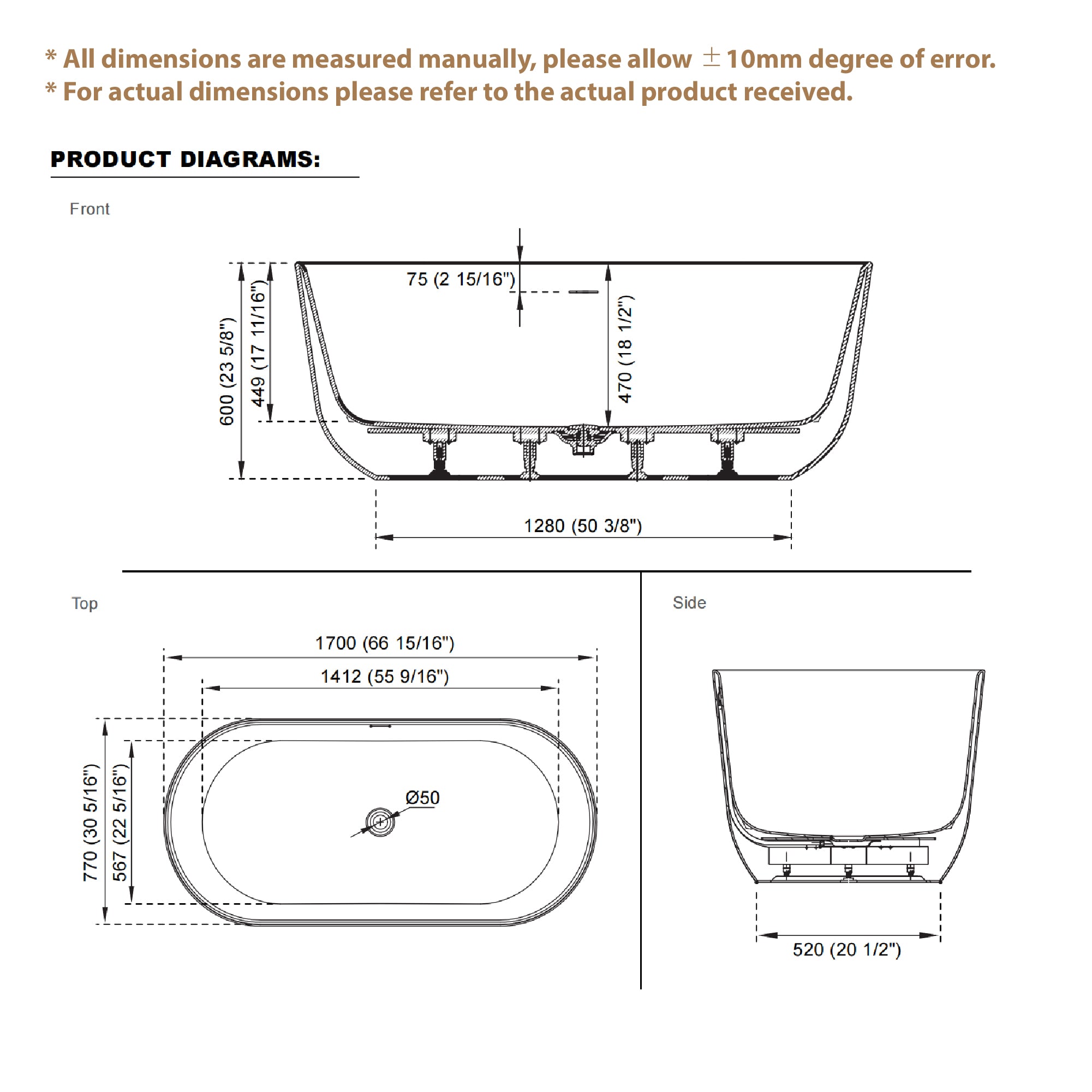 67" Freestanding Glossy White Acrylic Bathtub with Integrated Overflow