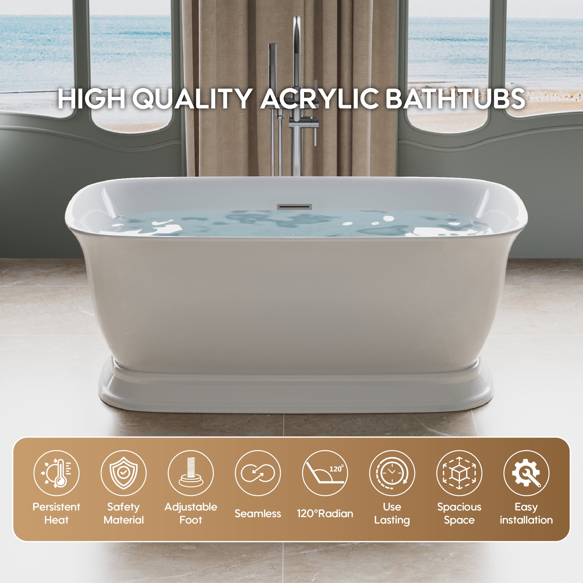 59" Acrylic Freestanding Bathtub in Glossy White with Overflow and Drain