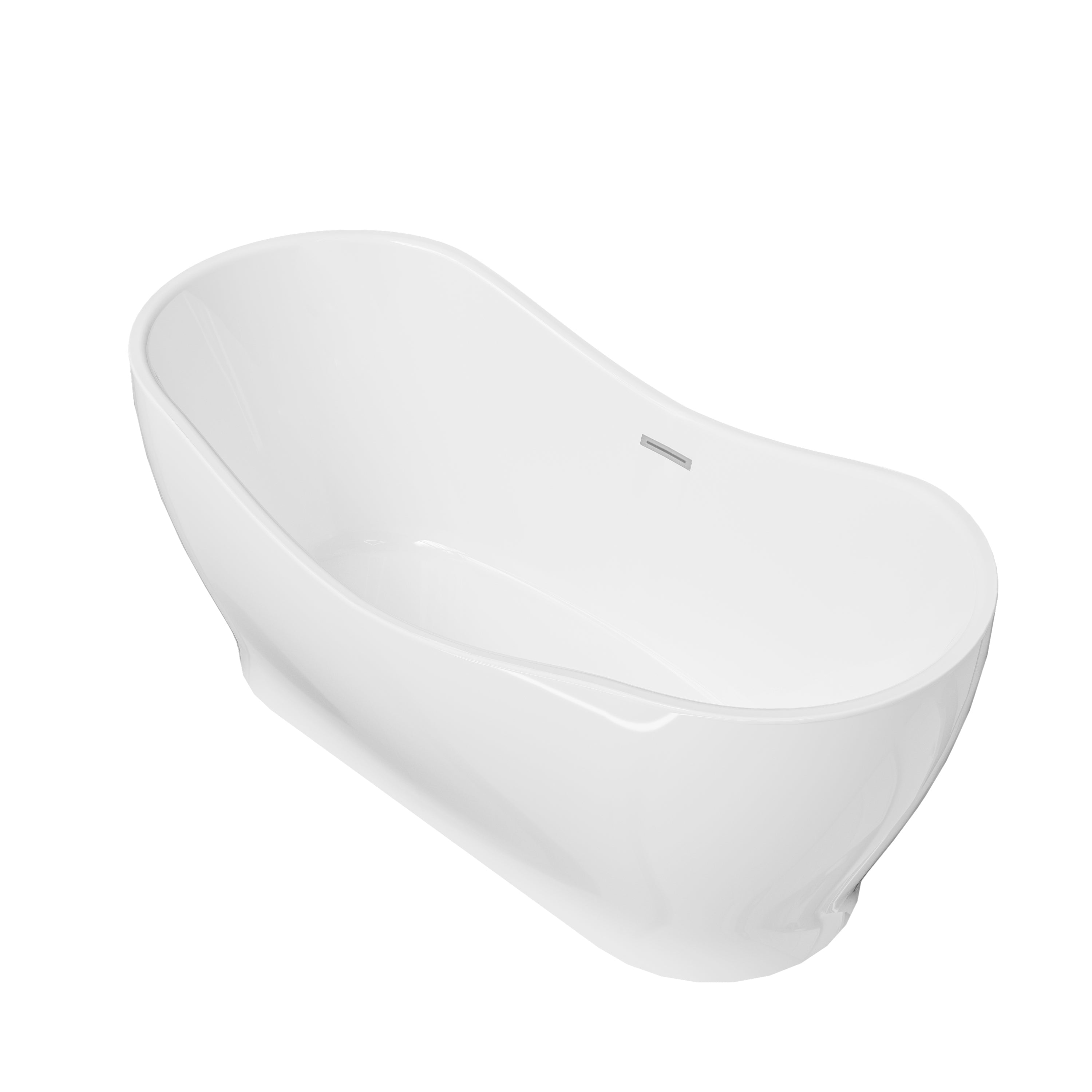 67" Acrylic Freestanding Soaking Bathtub in Glossy White with Overflow and Drain