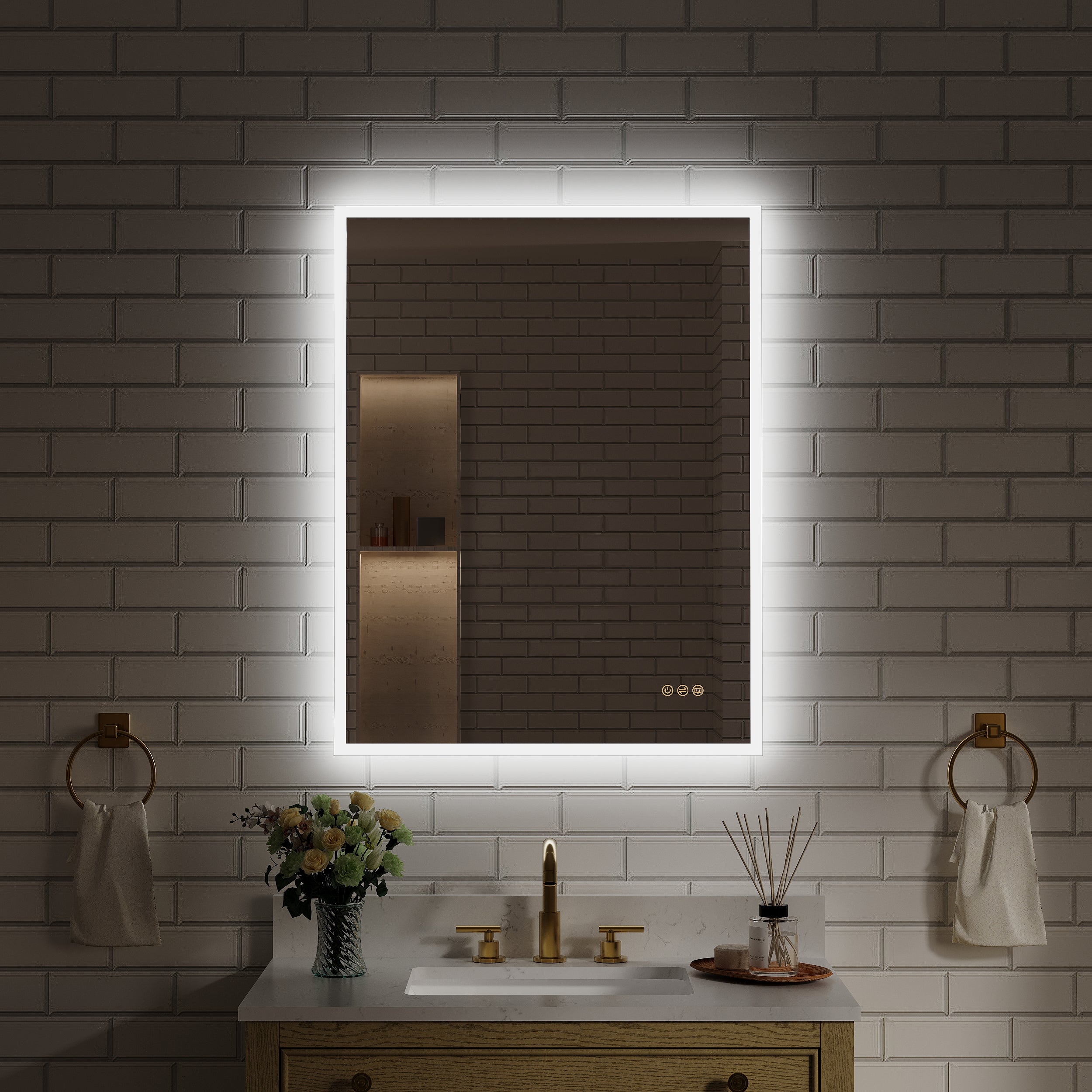 28 in. W x 36 in. H Rectangular Frameless Anti-Fog LED Light Dimmable Wall Mount Premium Bathroom Vanity Mirror