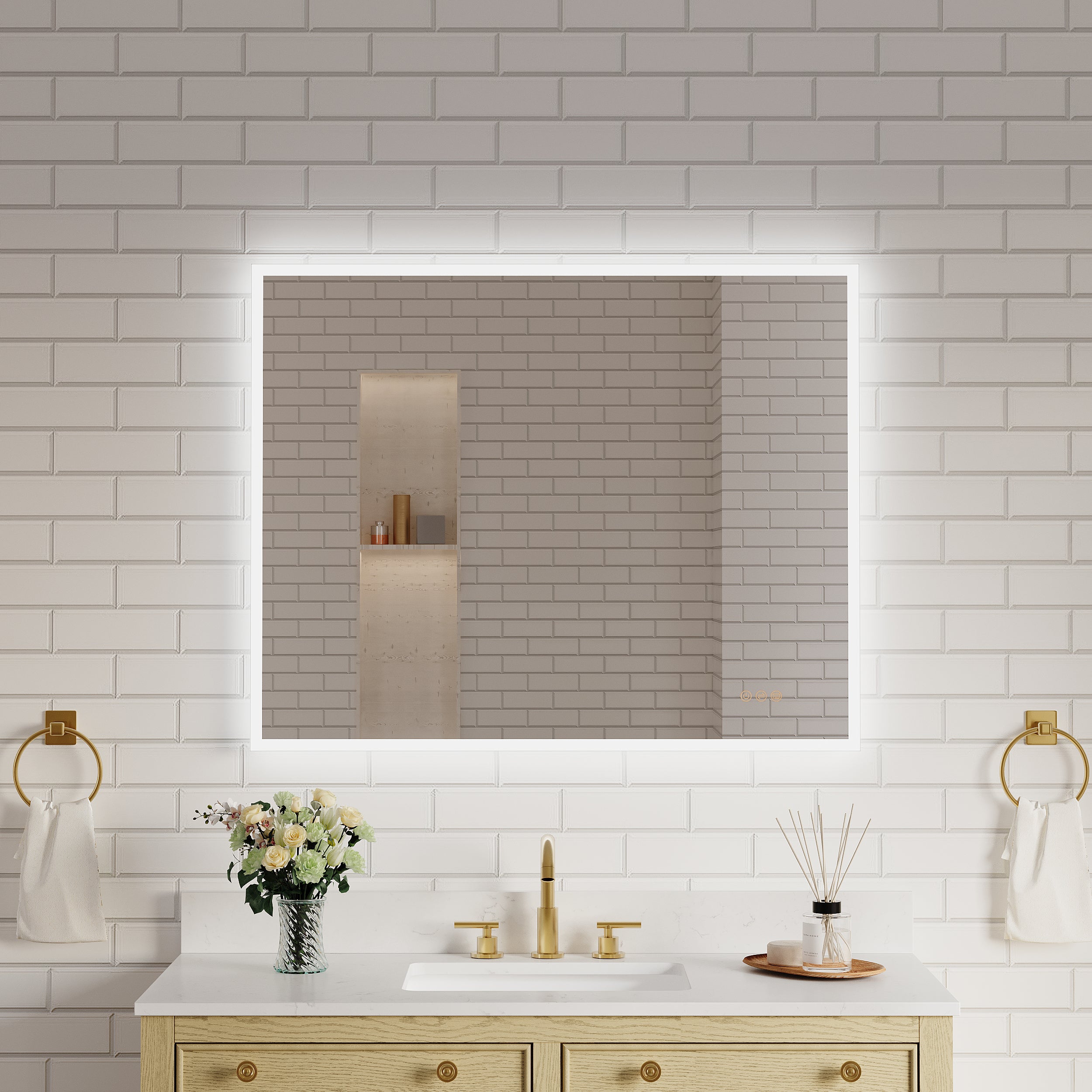 40 in. W x 32 in. H LED Lighted Mirror for Bathroom, Wall Mount Bathroom Vanity Mirror with Anti-Fog, Dimmable