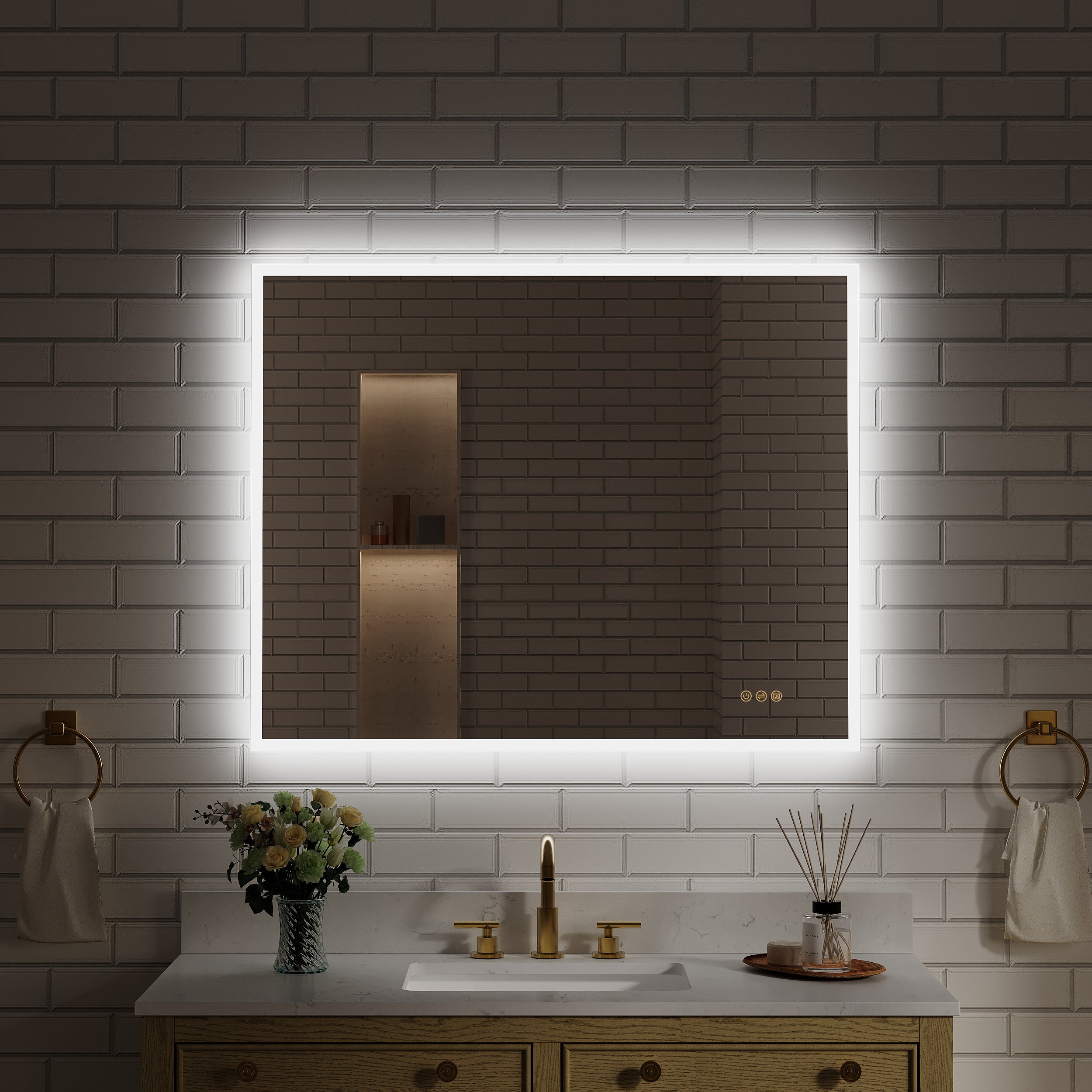 40 in. W x 32 in. H LED Lighted Mirror for Bathroom, Wall Mount Bathroom Vanity Mirror with Anti-Fog, Dimmable