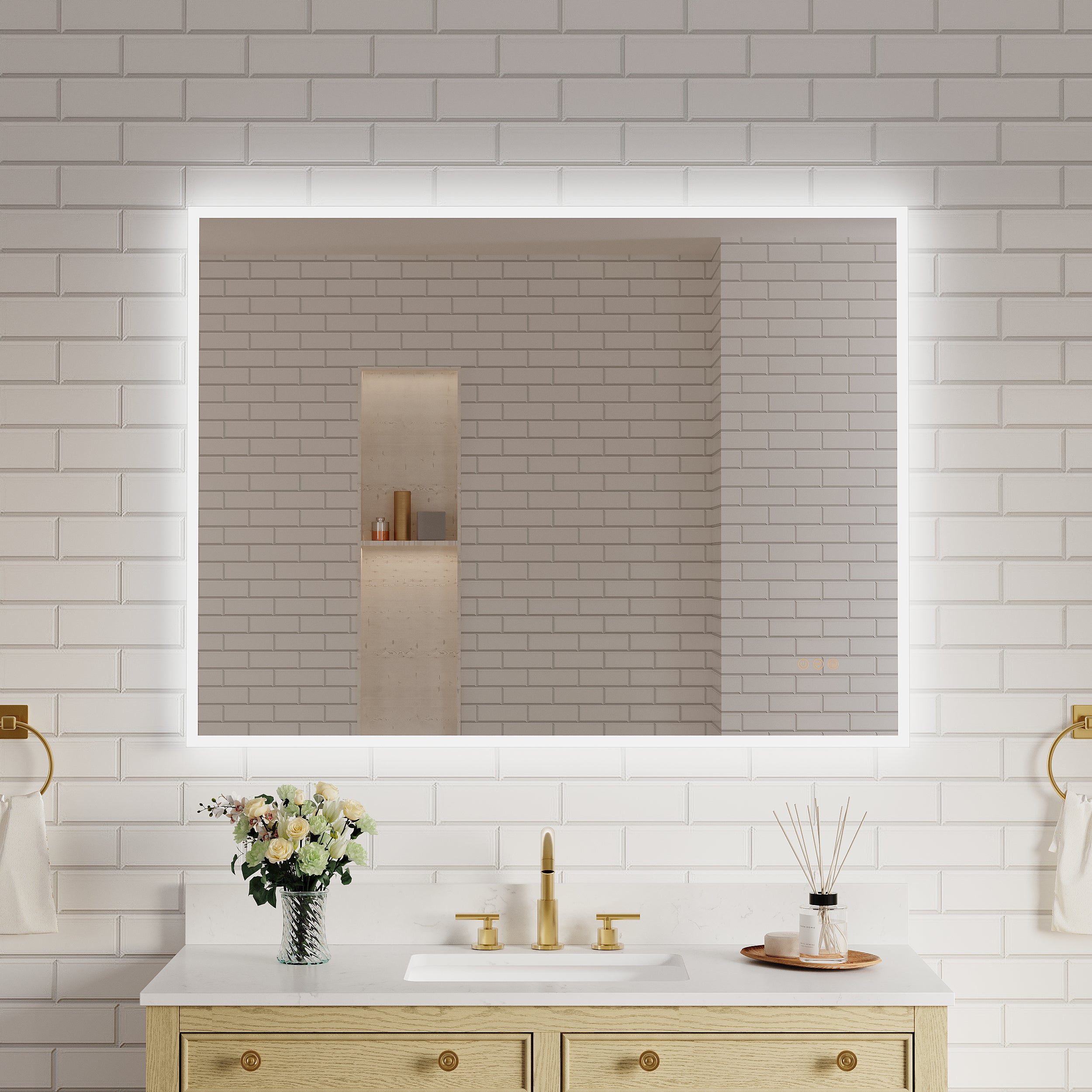 48 in. W x 36 in. H Rectangular Frameless Anti-Fog LED Light Dimmable Wall Mount Premium Bathroom Vanity Mirror