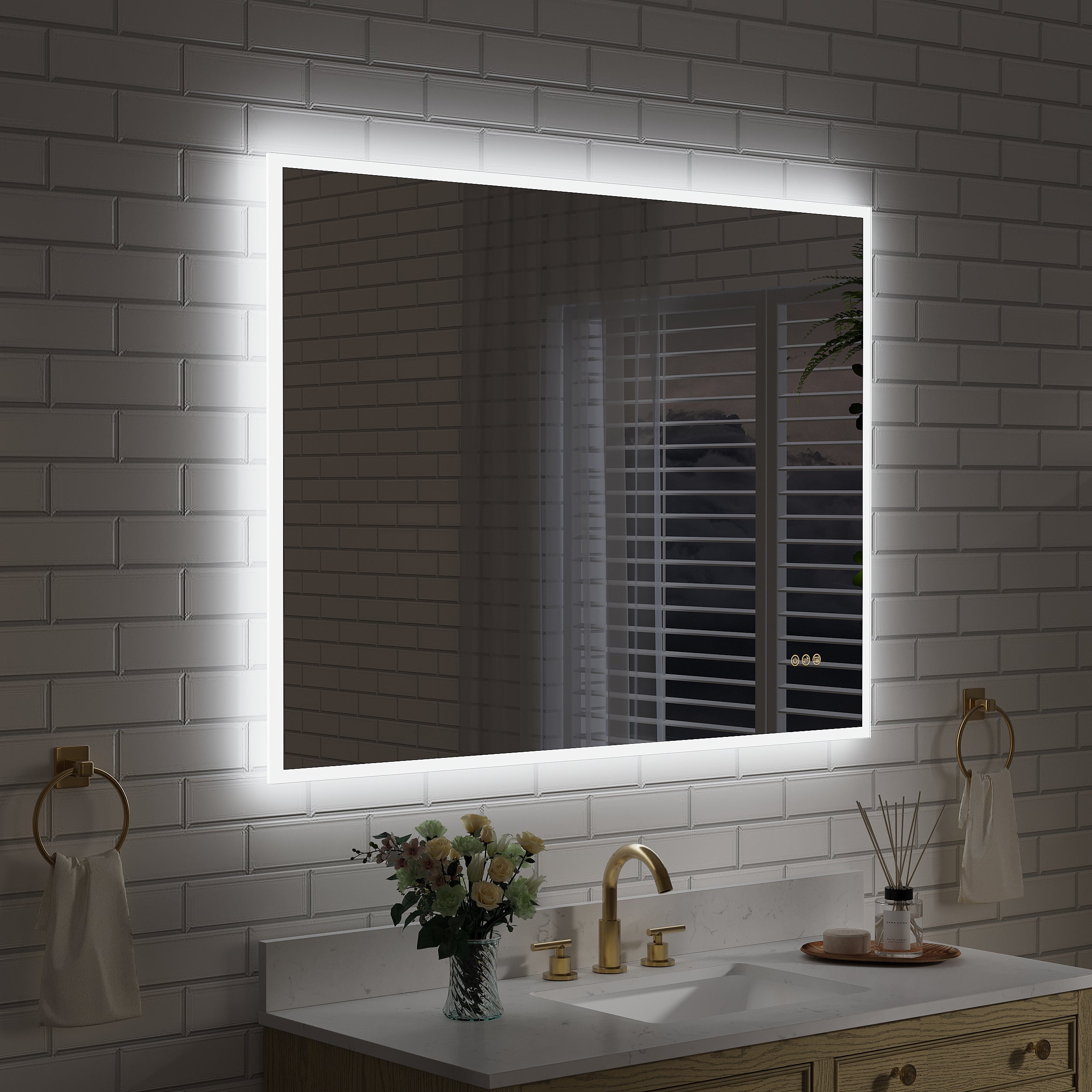 48 in. W x 36 in. H Rectangular Frameless Anti-Fog LED Light Dimmable Wall Mount Premium Bathroom Vanity Mirror