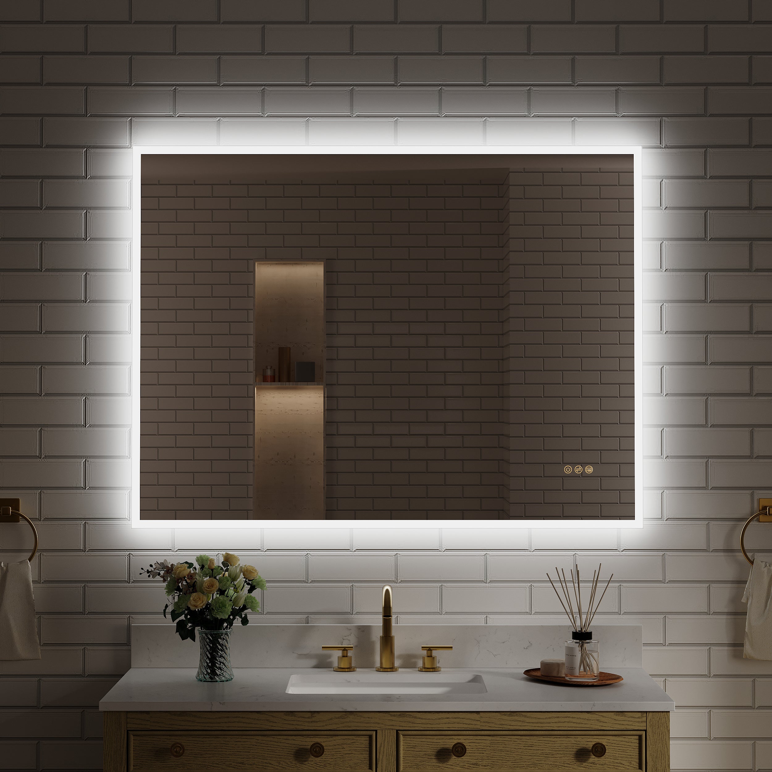 48 in. W x 36 in. H Rectangular Frameless Anti-Fog LED Light Dimmable Wall Mount Premium Bathroom Vanity Mirror