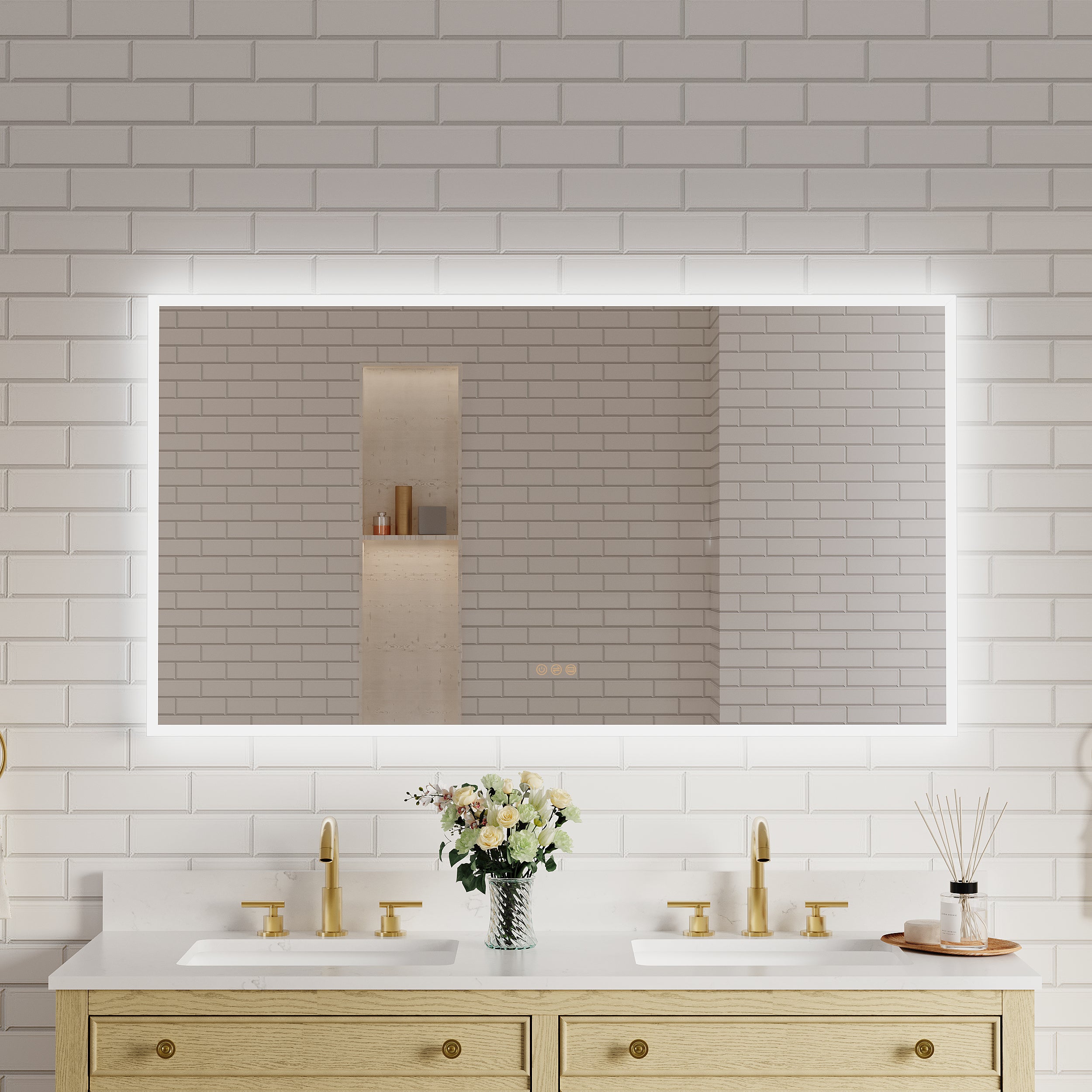 55 in. W x 30 in. H Rectangular Frameless Anti-Fog LED Light Dimmable Wall Mount Premium Bathroom Vanity Mirror