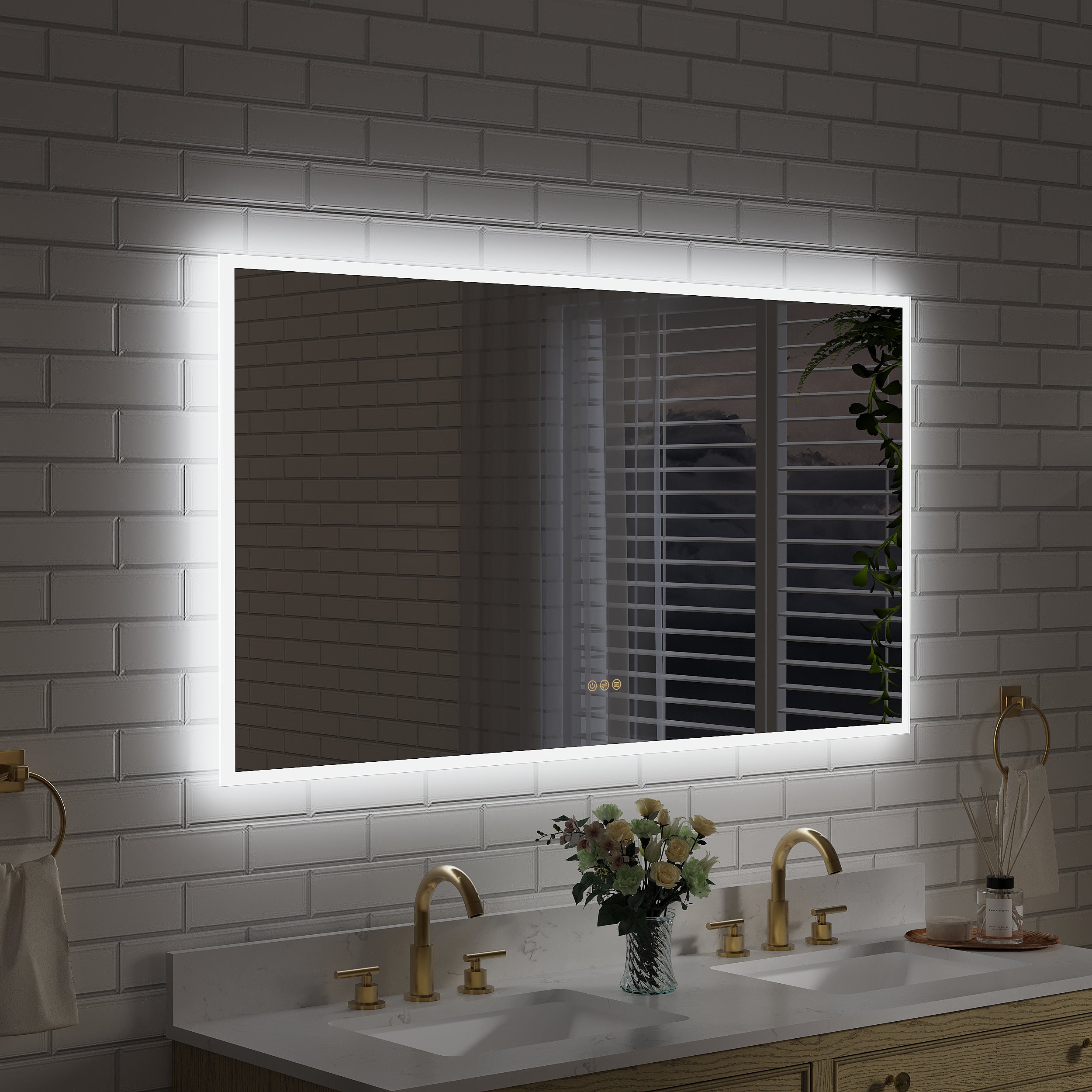 55 in. W x 30 in. H Rectangular Frameless Anti-Fog LED Light Dimmable Wall Mount Premium Bathroom Vanity Mirror