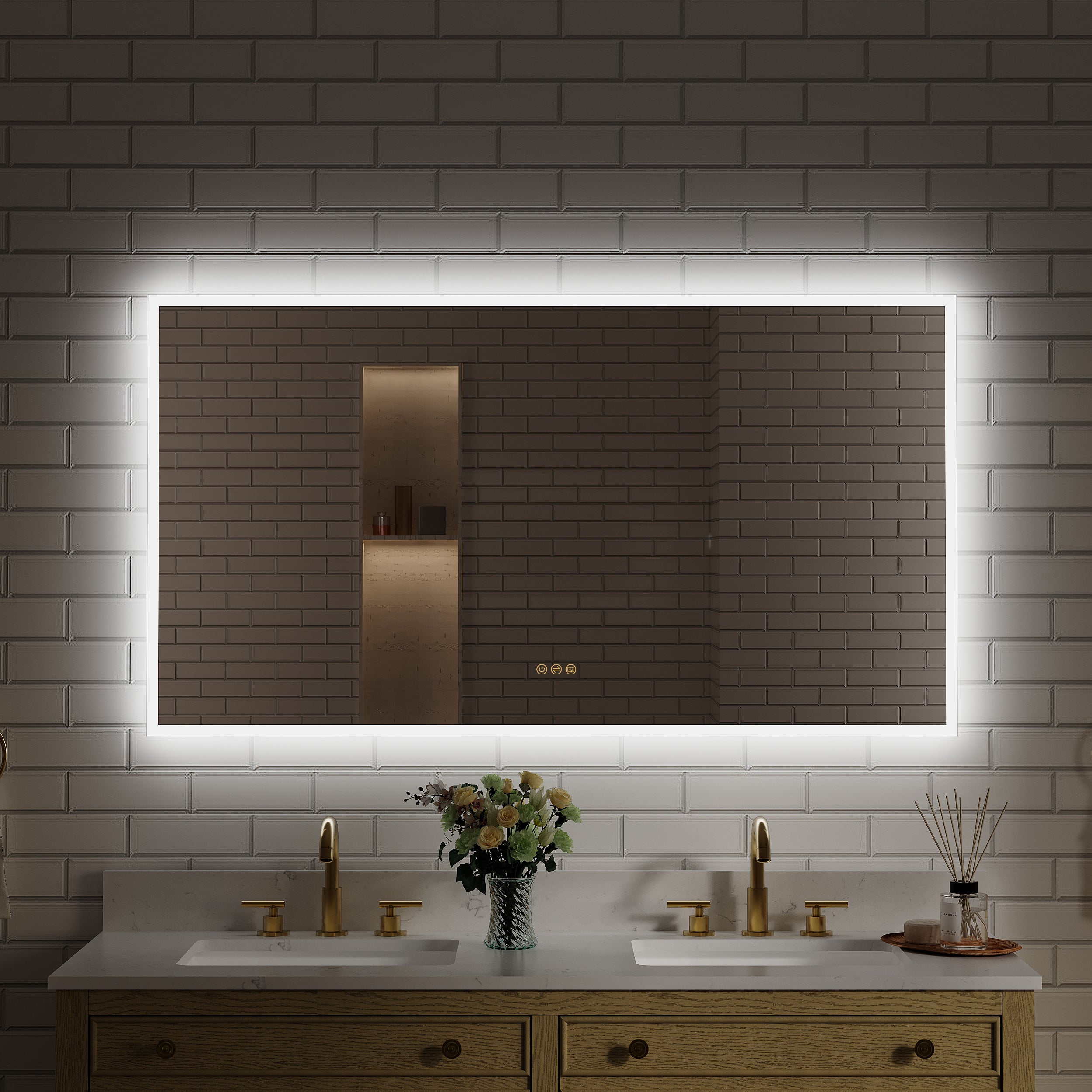 55 in. W x 30 in. H Rectangular Frameless Anti-Fog LED Light Dimmable Wall Mount Premium Bathroom Vanity Mirror