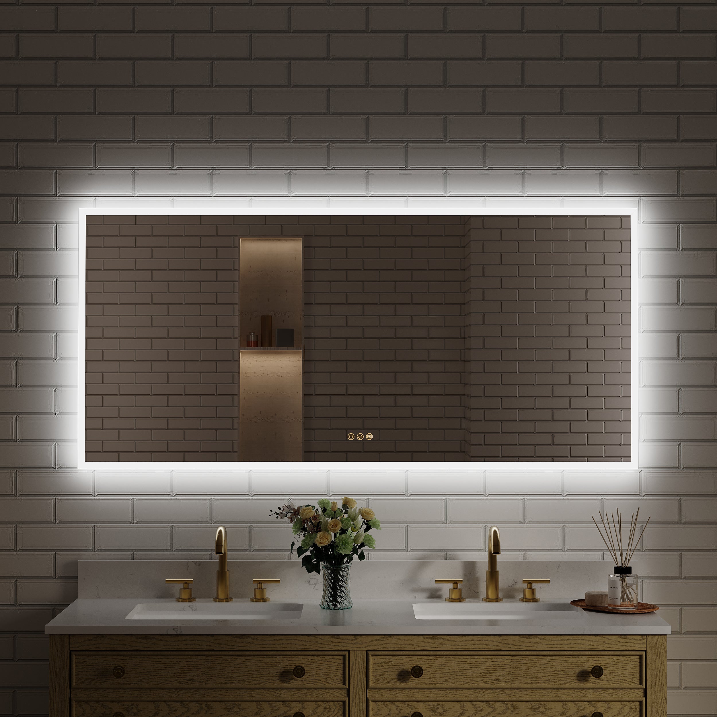 60 in. W x 28 in. H Rectangular Frameless Anti-Fog LED Light Dimmable Wall Mount Premium Bathroom Vanity Mirror