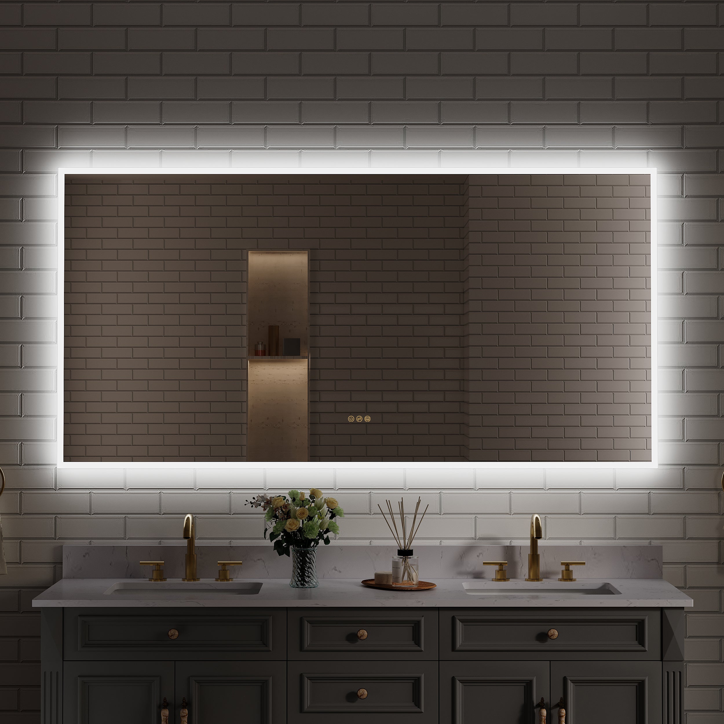 72 in. W x 36 in. H Rectangular Frameless Anti-Fog LED Light Dimmable Wall Mount Premium Bathroom Vanity Mirror