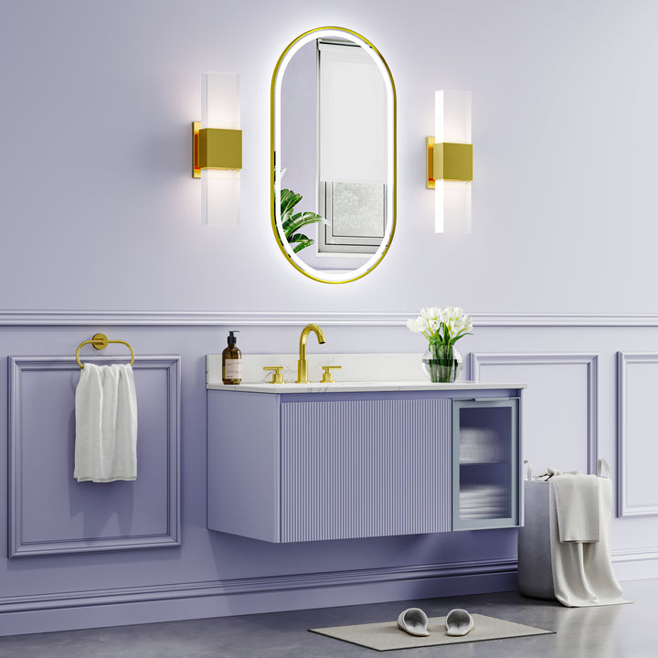 20 in. W x 36 in. H Oval Framed LED Wall-Mounted Bathroom Vanity Mirror Brushed Gold