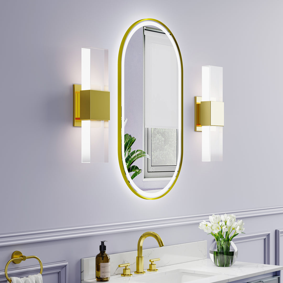 20 in. W x 36 in. H Oval Framed LED Wall-Mounted Bathroom Vanity Mirror Brushed Gold