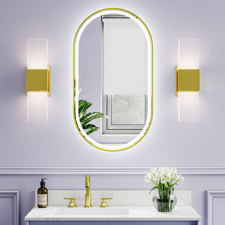 20 in. W x 36 in. H Oval Framed LED Wall-Mounted Bathroom Vanity Mirror Brushed Gold